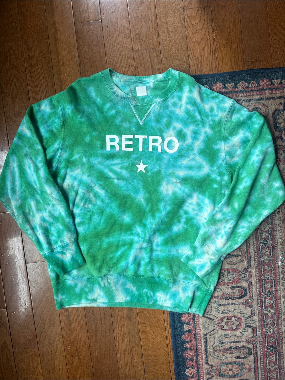 Uniqlo Green Tie-Dye Crewneck with Retro Logo